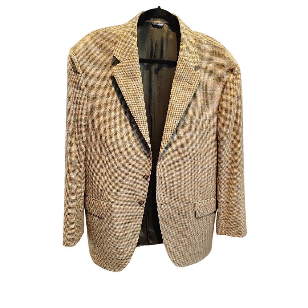 David Chu Wool Cashmere Blazer Sport‎ Coat Sz 46 Tan Men's Plaid